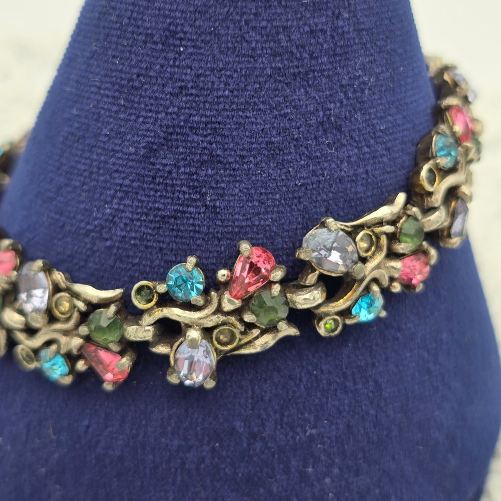 Vintage Hollycraft Rhinestone Bracelet Multi Color 1950 Fruit Salad
